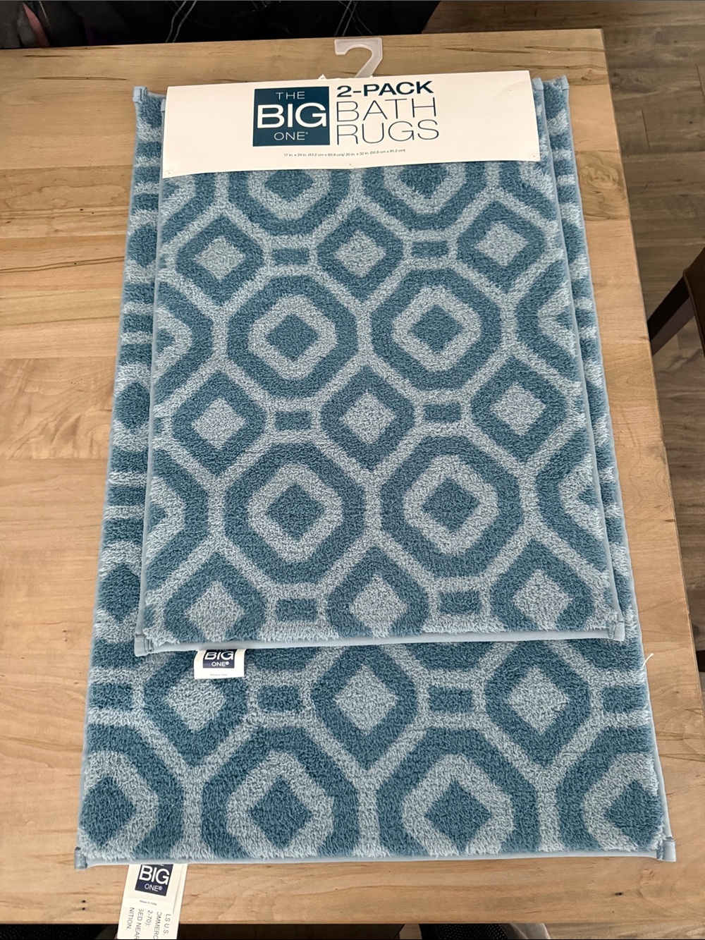 The Big One Teal and Light Blue Geometric Bath Rug Set